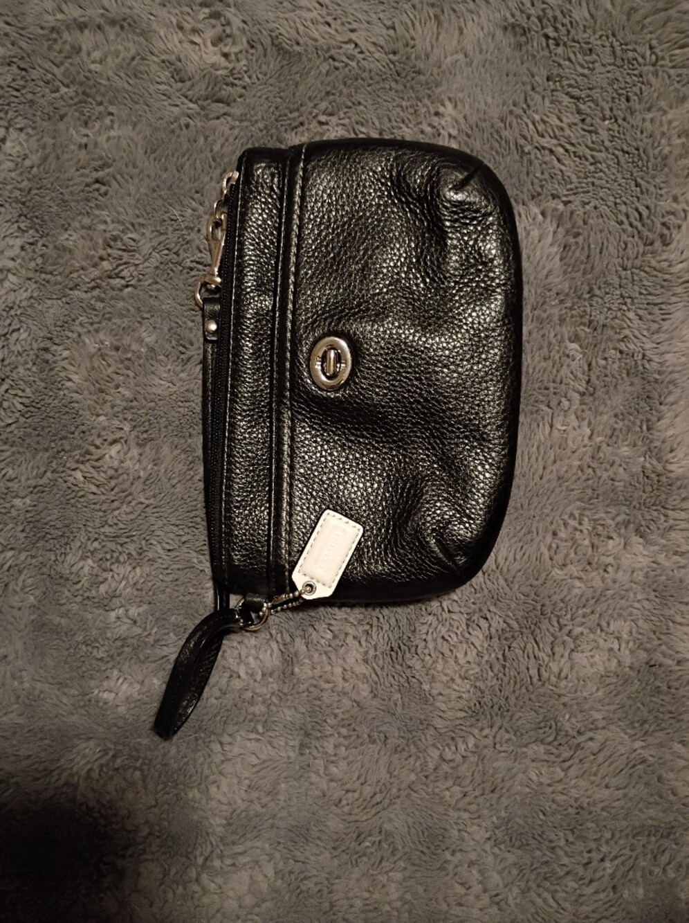 Black Pebbled Leather Wristlet with Silver Hardware